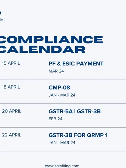 Don't miss these important deadlines in the third week of April. This includes payments for PF & ESIC, filing CMP-08 for composition dealers, and filing GSTR-5A and GSTR-3B.