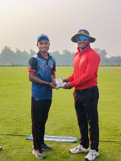 Karan Mishra receiving his second consecutive Man of the Match award. Consistency is key.