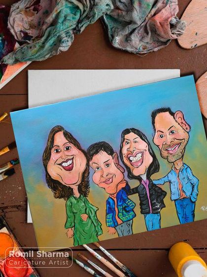 Smiles drawn with an exaggeration! This family portrait is all about capturing the happy, playful energy that makes them unique. A colorful and lively piece for their home.