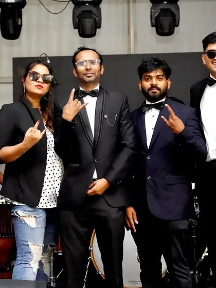 The full band, looking sharp in our tuxedos, for the World Music Day concert.