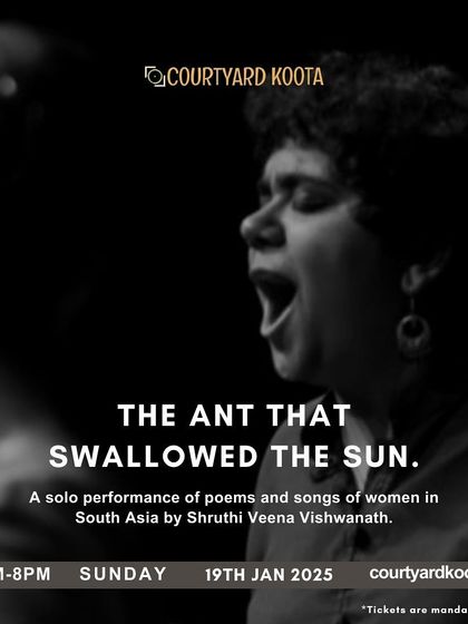 A monthly announcement poster for January, featuring 'The Ant That Swallowed The Sun'. We love kicking off the year with performances that are both soulful and thought-provoking.