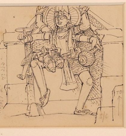 A detailed ink sketch by K G Subramanyan from 2000, another 'Mini Master' whose work provides a fascinating contrast to the large canvases in the show.