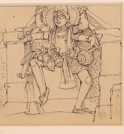 A detailed ink sketch by K G Subramanyan from 2000, another 'Mini Master' whose work provides a fascinating contrast to the large canvases in the show.