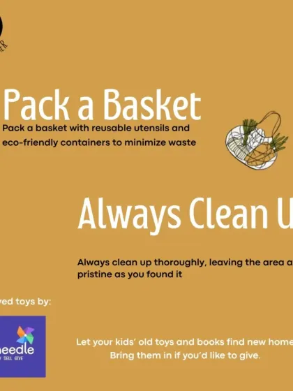A graphic from our Eco-Family Picnic event, reminding families to pack reusable utensils and always clean up, reinforcing our commitment to respecting nature.