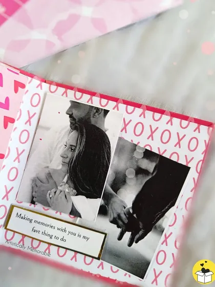 This page from a mini album uses black and white photos for a classic, romantic feel.