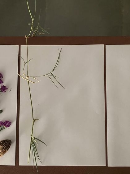 A minimalist arrangement with bamboo, created by a visitor.