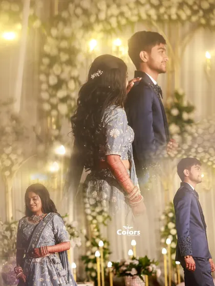 An artistic, dreamy collage of the couple at their reception, using a soft focus and multiple exposures to create a romantic mood.