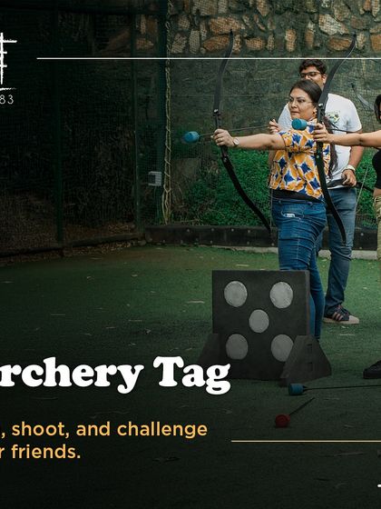 Aim, shoot, and challenge your friends. A group learns the basics of Archery Tag before the game begins.