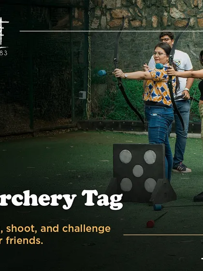 Aim, shoot, and challenge your friends. A group learns the basics of Archery Tag before the game begins.