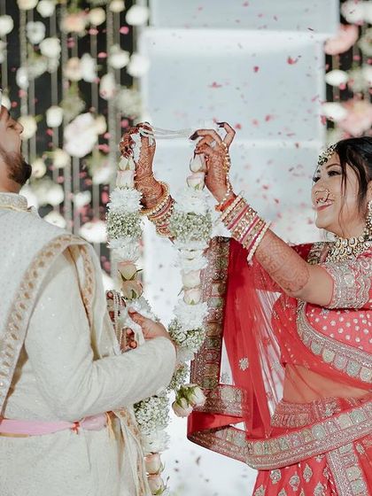 The first look between the bride and groom at the mandap. We create a setting that makes this magical moment of seeing each other for the first time even more special.