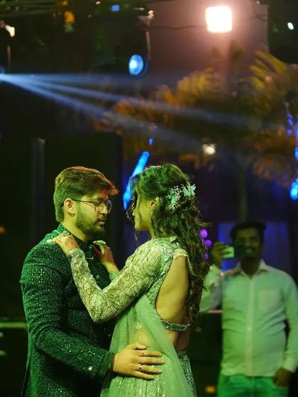 A close-up of the couple looking into each other's eyes. I choreograph these moments to build a connection and tell a story through the dance.