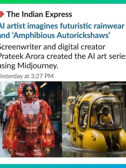A feature in The Indian Express about my 'Amphibious Autorickshaws' and futuristic rainwear series. It's always fun when a playful idea resonates with people.