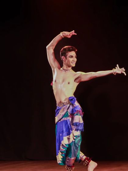 An expressive pose from the Samarpan festival, showcasing the storytelling aspect of the dance. My face and body work together to convey the narrative.