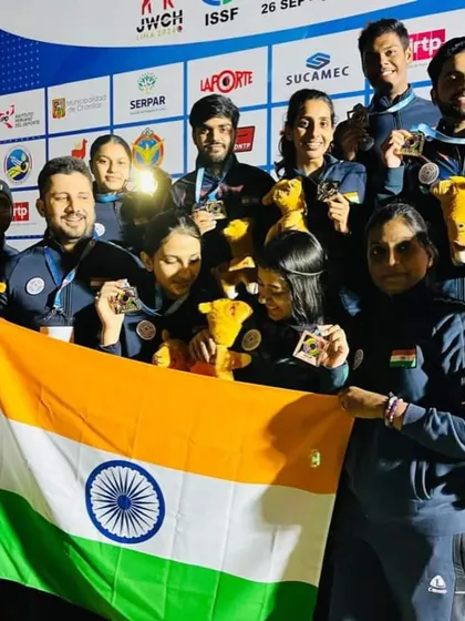 The entire Indian contingent celebrating a successful campaign at the Junior World Shooting Championship in Peru. I am proud to be part of the coaching staff that guides these talented athletes.