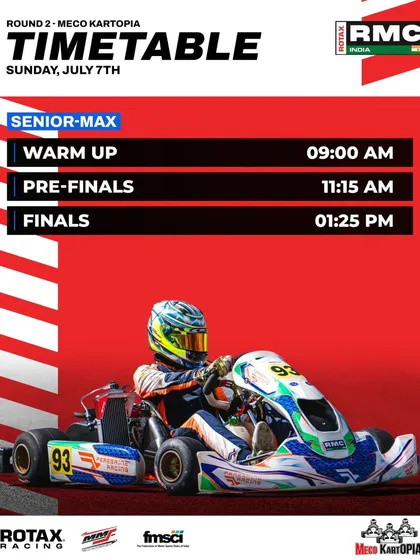 The Sunday race day schedule for the Senior Max class at Round 2.