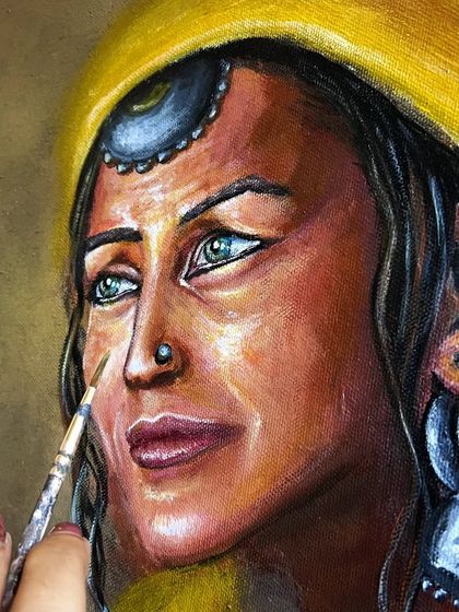 Adding the final touches to Rathi's portrait. Capturing her dreamy smile and the light in her eyes was my main focus for this piece.