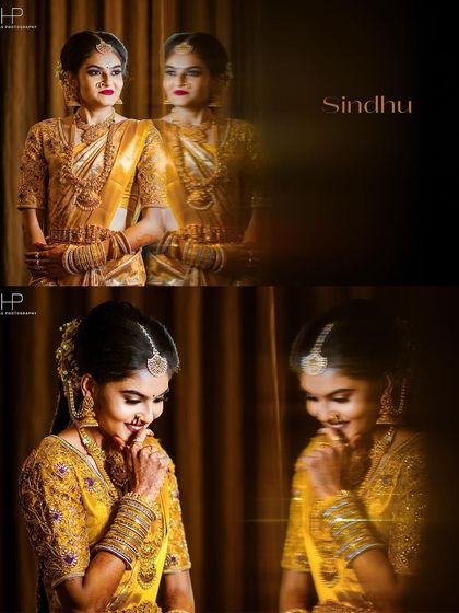 An artistic portrait of the bride, Sindhu, using reflections to create a dreamy and elegant effect.
