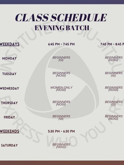A clear view of our evening class schedule, designed for those who train after work.