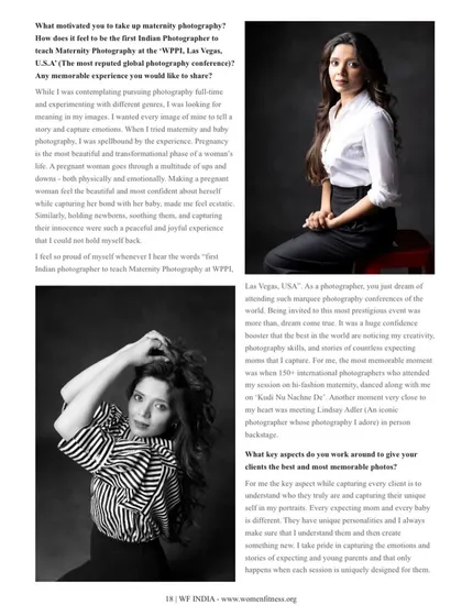 More from my feature in Women Fitness India, where I discuss what motivated me to take up maternity photography and my experience teaching at WPPI Las Vegas.
