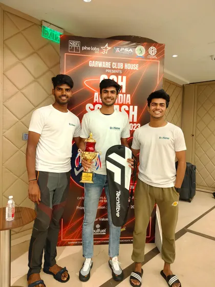 Three of our top players celebrating a successful tournament at the Garware Club House, with one winning gold and another reaching the semi-finals.