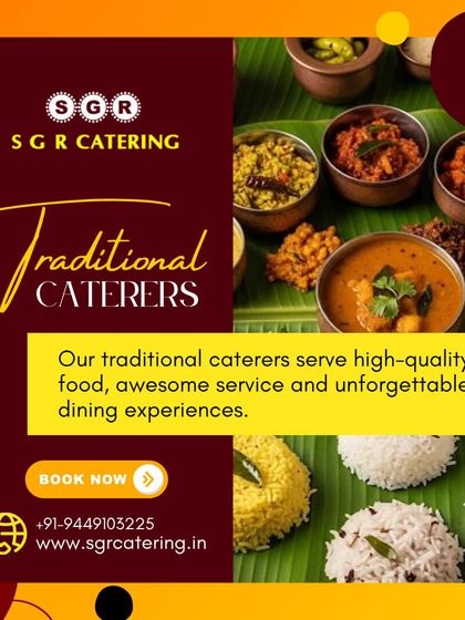 Our traditional caterers serve high-quality food and provide unforgettable dining experiences. This collage of various rice dishes and curries highlights the authentic flavors we offer.