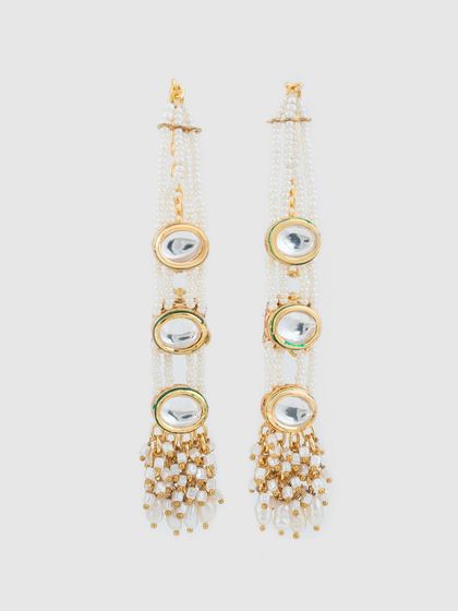 The matching earrings for our kundan and pearl choker set, completing the traditional yet modern look.