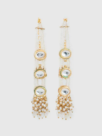 The matching earrings for our kundan and pearl choker set, completing the traditional yet modern look.