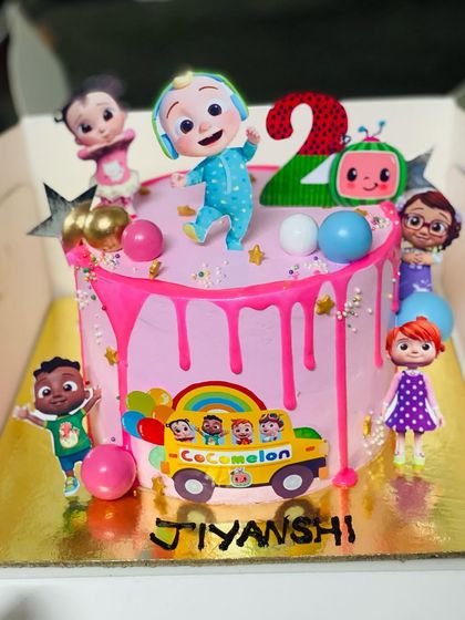 Another delightful Cocomelon cake, this one in pink for Jiyanshi's second birthday celebration.