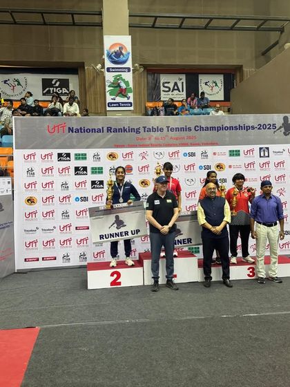 Divyanshi on the podium after winning silver in the U-19 girls' category at a National Ranking Championship.