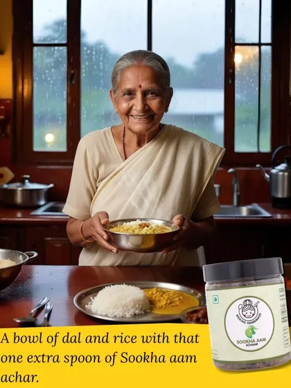 This is the feeling I want to share with you. A simple plate of dal and rice, made special with a spoonful of our Sookha Aam Achaar, just like dadi used to serve. It’s pure comfort in every bite.