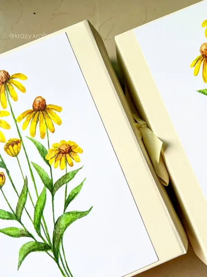I offer fully customizable packaging to match your theme. These elegant boxes with a beautiful yellow floral print were designed for a client's special occasion.