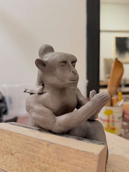 Another angle of the wet clay sculpture of Hanuman. Capturing the serene and meditative expression was the most important part of this piece for me.