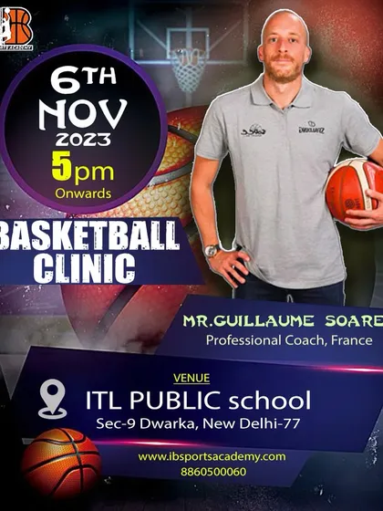 The poster for our basketball clinic with professional coach Guillaume Soares from France. We are committed to providing our players with world-class training opportunities.