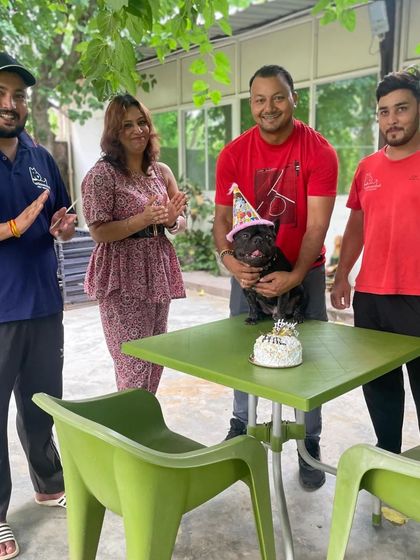 Celebrating a dog's birthday with his family and our team. We love hosting these special occasions.
