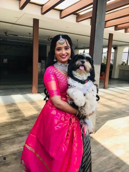 Your special day should include all your loved ones, even the furry ones. I had so much fun getting this beautiful bride ready for her welcome ceremony, and it was a joy to see her share a moment with her adorable dog.