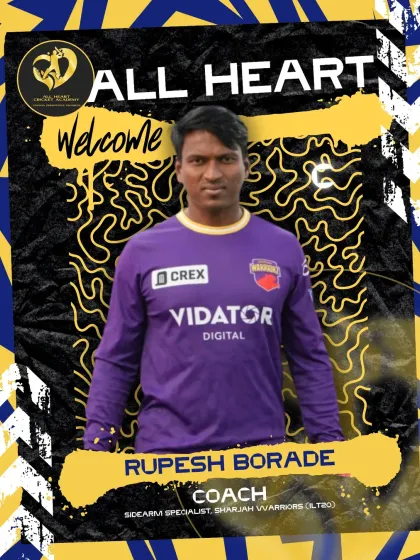 Coach Rupesh Borade is a young and hungry sidearm specialist who has trained with the Sharjah Warriors in the ILT20. He ensures clean sessions with no shortcuts.
