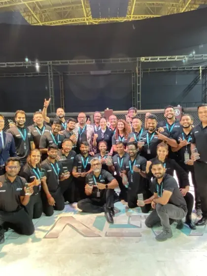 Our team and officials inside the octagon at Matrix Fight Night (MFN). We are deeply involved in India's top MMA promotions, both competing and officiating at the highest level.
