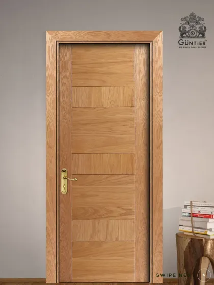 A clean and simple design using light-colored natural wood veneer. The horizontal panels create a calm and minimalist aesthetic, suitable for Scandinavian or modern interior styles.