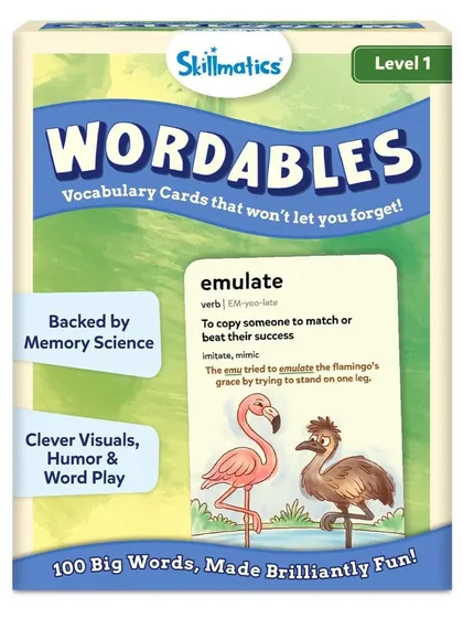 "Wordables" vocabulary cards are a key part of our toolkit. They use clever visuals and humor to help students learn and remember big words in a fun, effective way.