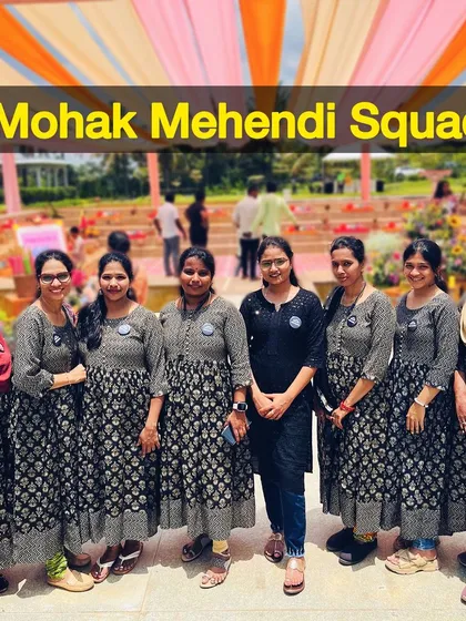 Meet the Mohak Mehendi Squad. For large weddings and events, I bring my professional, trained team to ensure all your guests receive beautiful designs without long waits. We are a family of artists dedicated to making your celebration special.
