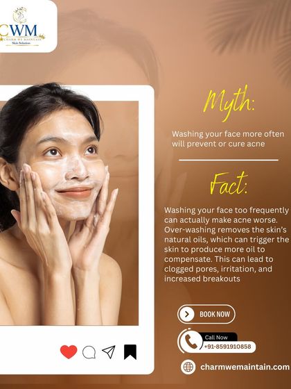 A common myth is that washing your face more will cure acne. In fact, over-washing can strip the skin of its natural oils and make breakouts worse. A balanced, gentle routine is key.