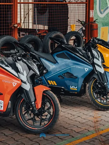 A lineup of colorful Ultraviolette Automotive electric motorcycles at the EV festival. The innovation in this space is incredible to see.