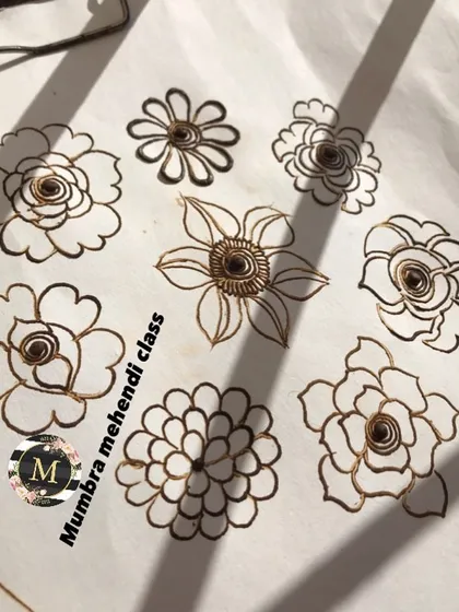 A practice sheet filled with all different types of flowers. This is how you build your visual library of motifs.