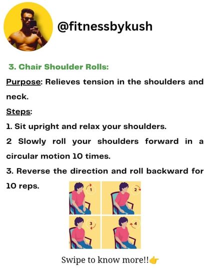 Stuck at a desk all day? Here are some easy exercises you can do right in your chair. These seated leg lifts, spinal twists, and shoulder rolls will help relieve tension and strengthen your muscles.