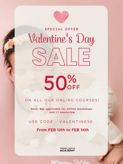 A Valentine's Day sale announcement offering 50% off all online courses.