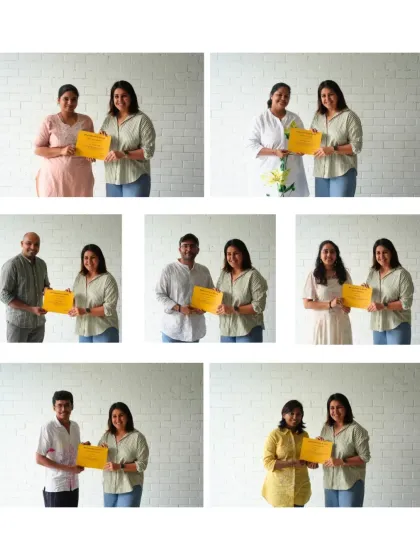 Another collage of proud students with their completion certificates.