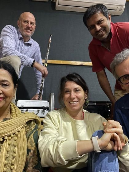 Recording at Pramat Studio for our crossover album 'Advaita Crescendo'. It was a fun and creative session with my band, blending different musical worlds.