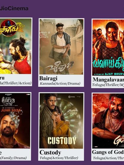 A great selection of Kannada and Telugu action thrillers from JioCinema. Get ready for an adrenaline rush.
