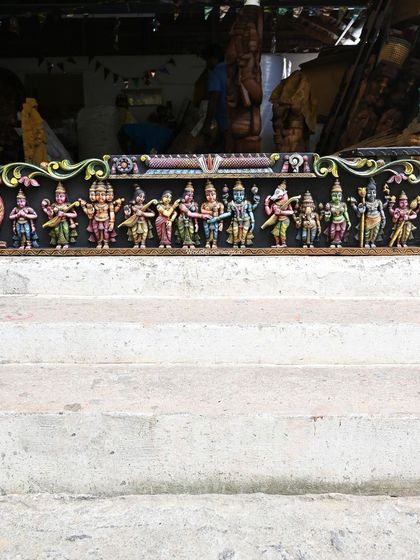 The full 72-inch Meenakshi Thirukalyanam panel, displayed to show its impressive length and the complete narrative of the celestial wedding with all its divine attendees.