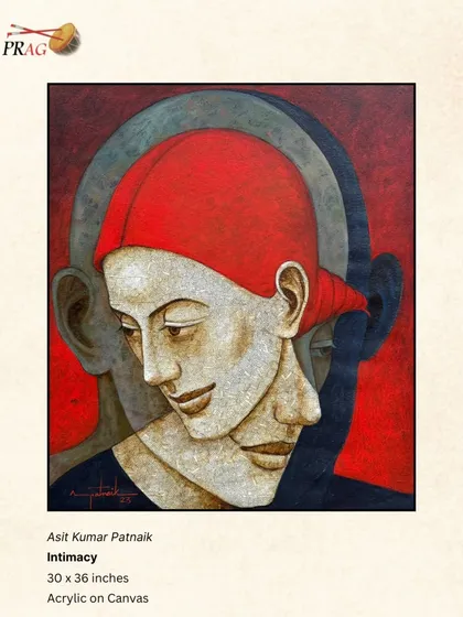 'Intimacy' by Asit Kumar Patnaik, where two faces overlap, exploring the subtle and complex emotions of a close relationship.